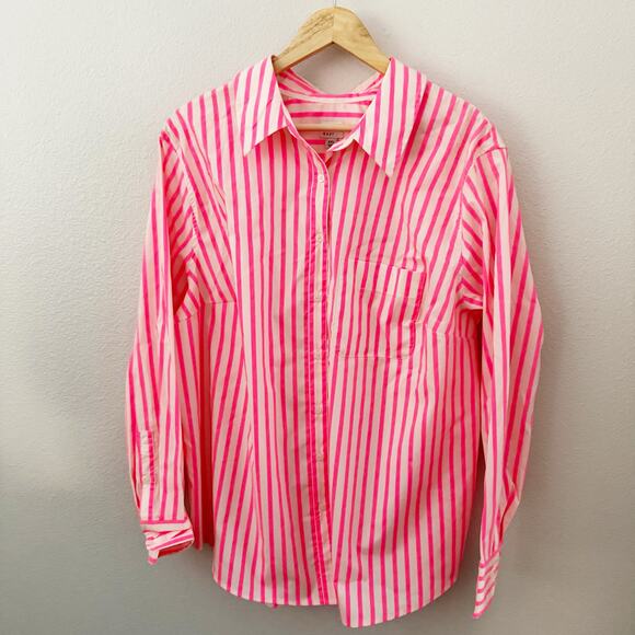 A NEW DAY | Neon Bright Pink Blush Nude Stripe Collar Button Front Blouse | XXL - Picture 1 of 7